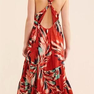 The Danika Dress Anthropologie Women’s Boho Vibrant Red Floral Dress | Size XS